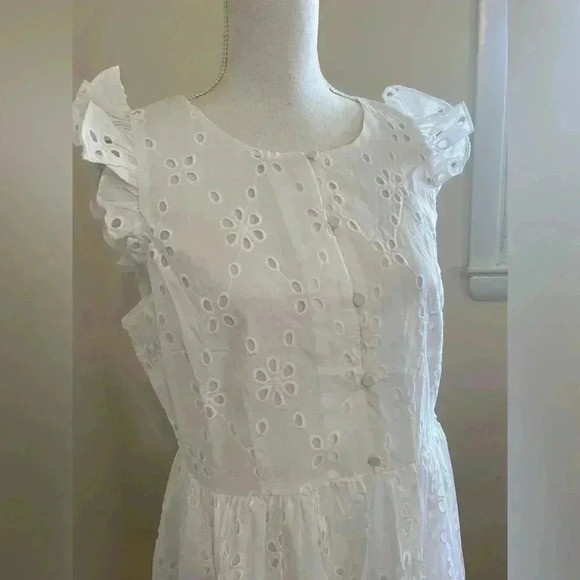 J. Crew -White Floral Eyelet Ruffle Midi Dress Size 12 NWT - Picture 2 of 15